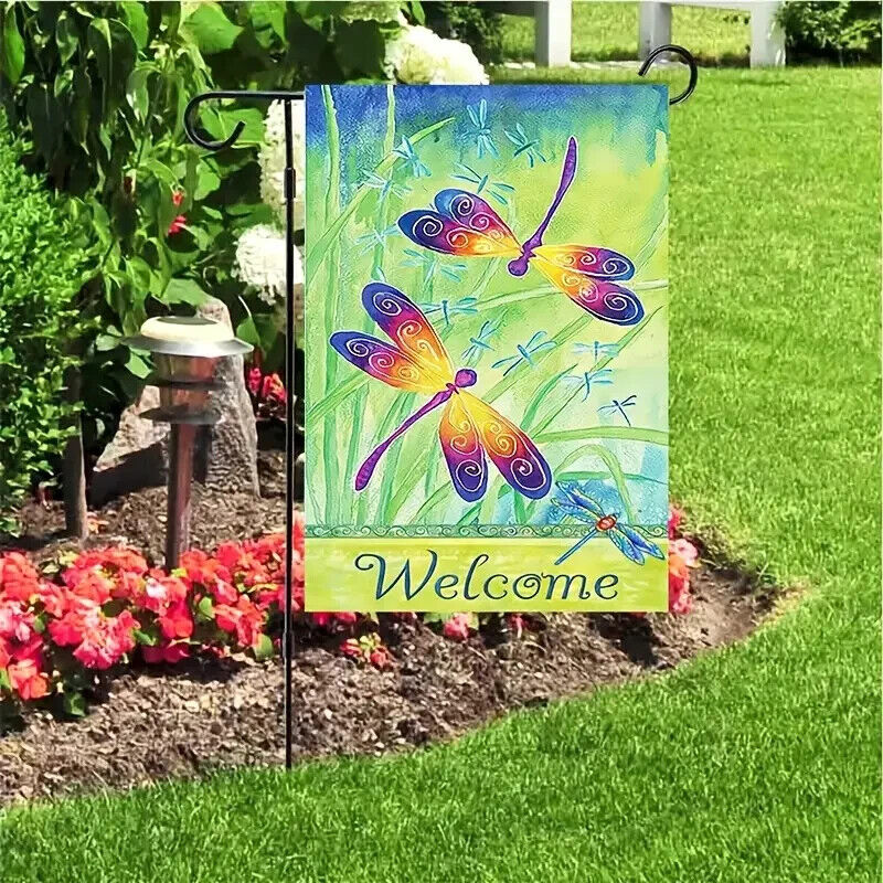 Dragonfly & Butterfly Welcome Burlap Garden Flag Double-Sided 12" x 18" NEW! Home & Garden:Yard, Garden & Outdoor Living:Décor:Flags Cozy Home Treasures